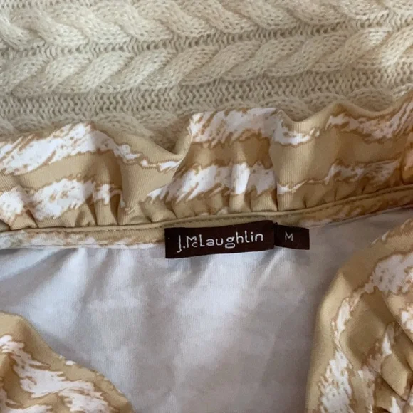 J. McLaughlin Beige and White Ruffle Collar Top - Picture 7 of 9